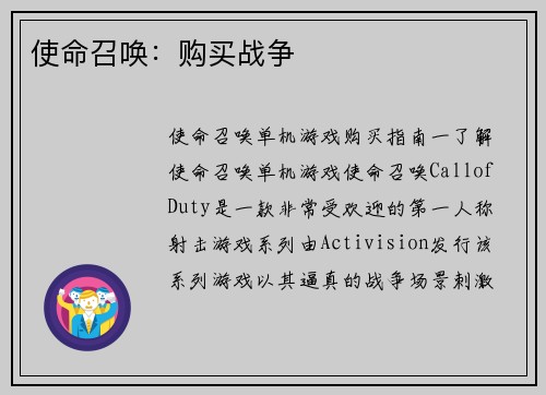 使命召唤：购买战争